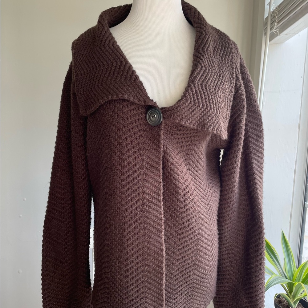JM Collection Womens Cardigan Sweater Large Brown Chunky Knit